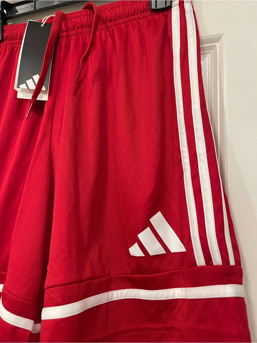 adidas Red Drawstring Athletic Shorts with White Logo Tag